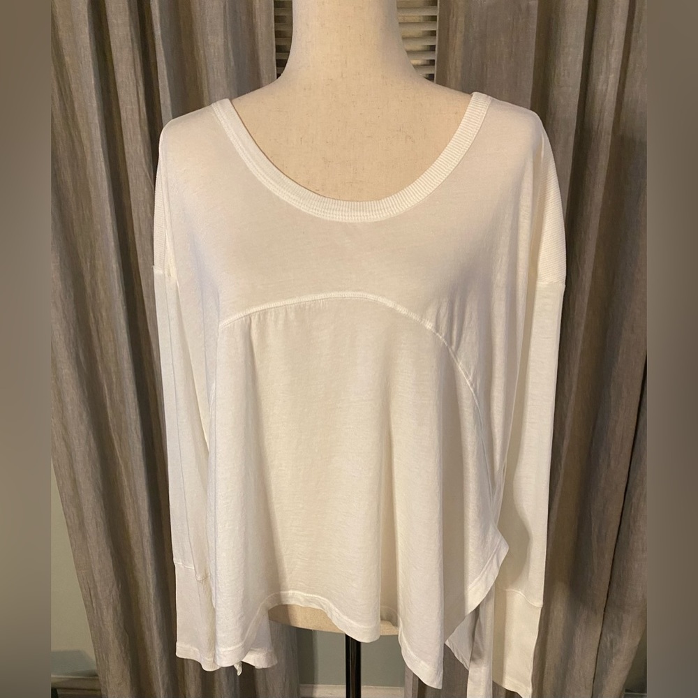 Bobi  Rib Mix, High Low, Slit Side, Yoke Front,  Longsleeve Shirt, Size L